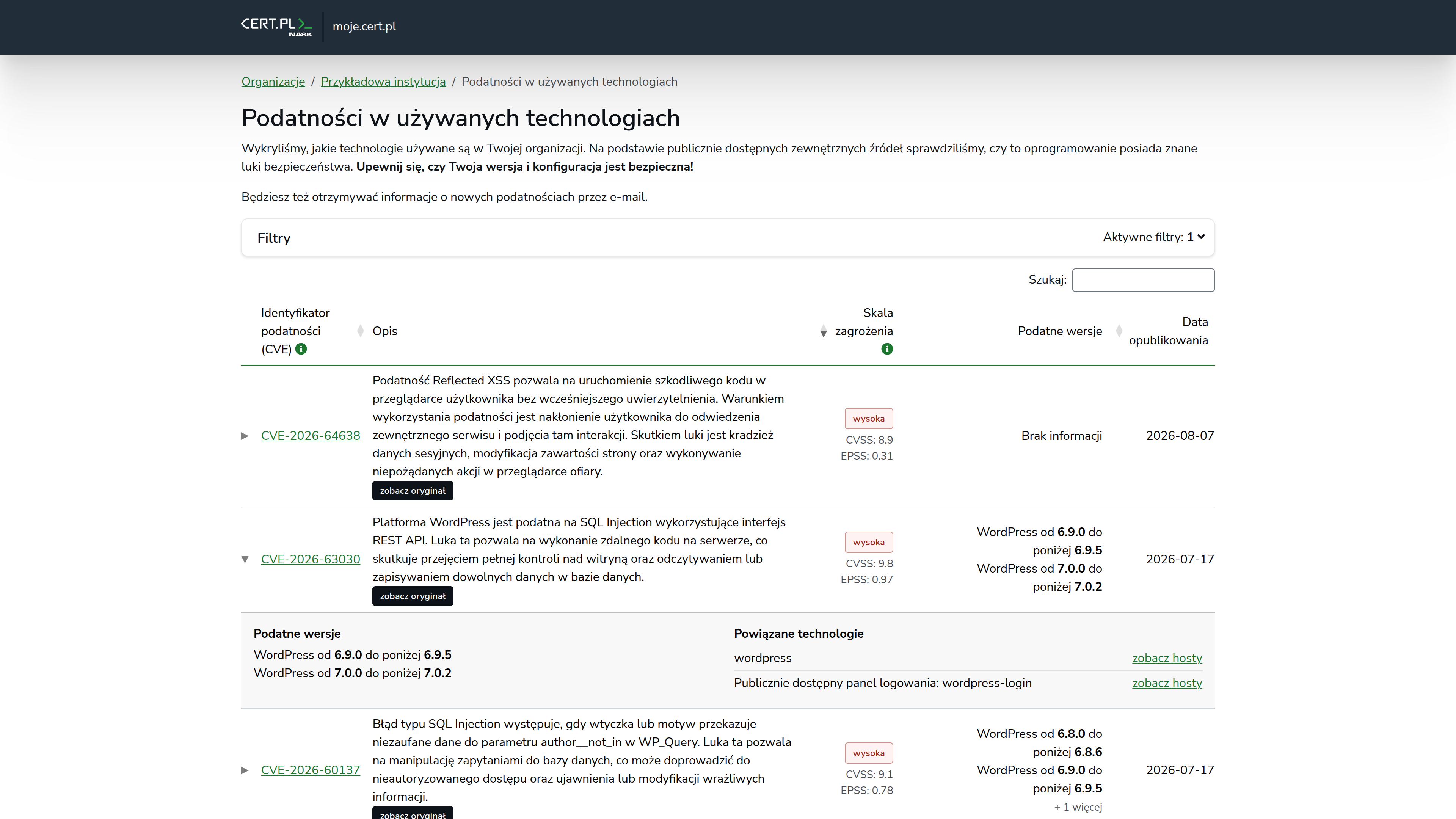 Nowa funkcjonalność w moje.cert.pl - Podatności w używanych technologiach